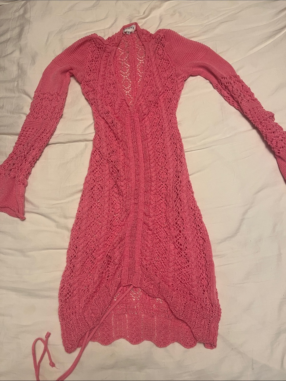 SNDYS Pink Crochet Knit Beach Cover Up Dress